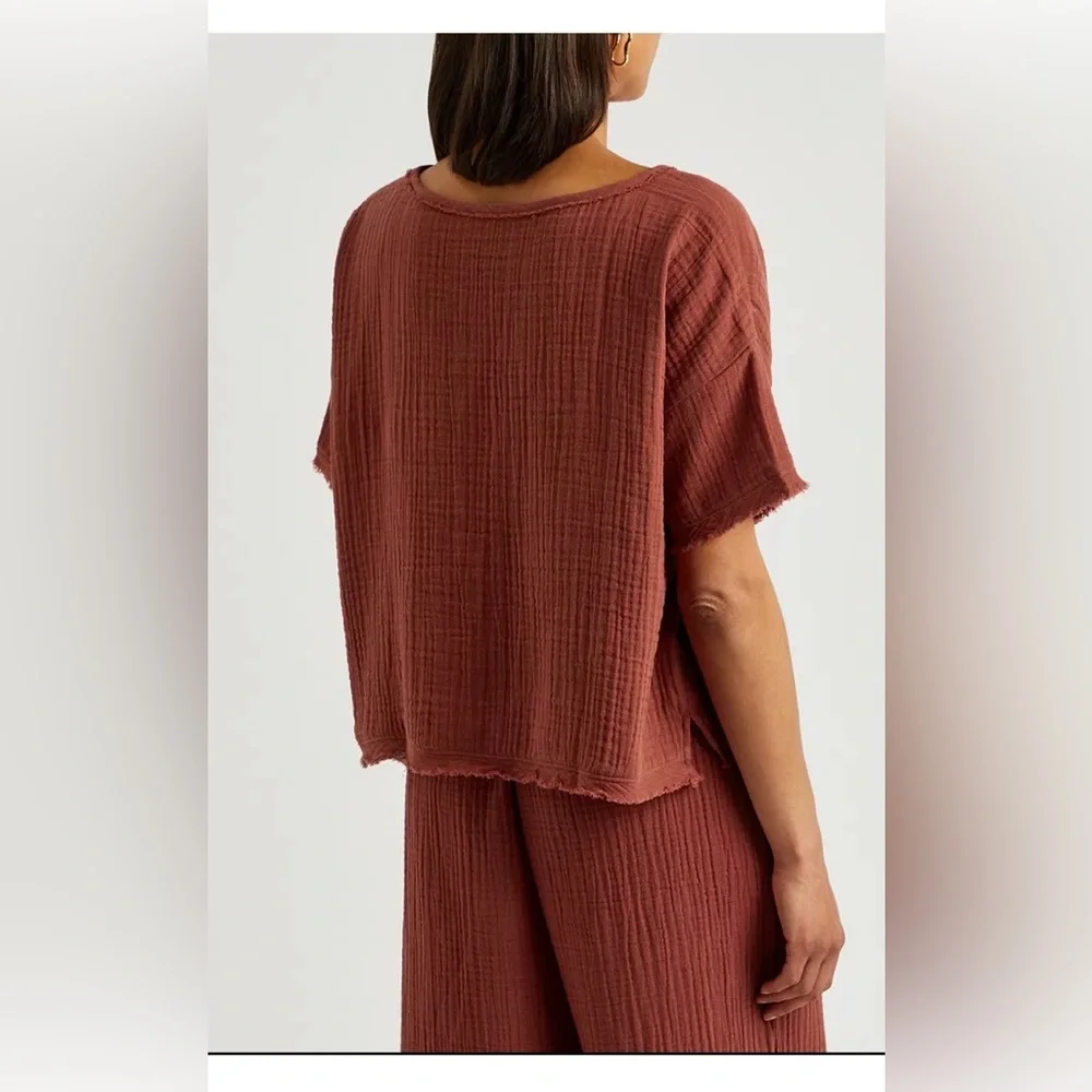 Eileen Fisher Organic Cotton Gauze Top in Rust , size Large - Picture 4 of 10